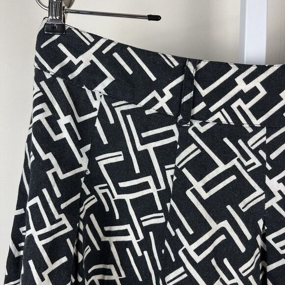 Sherry Taylor Midi Skirt‎ Black White Geometric Linen Rayon Blend Size Large - Picture 3 of 6